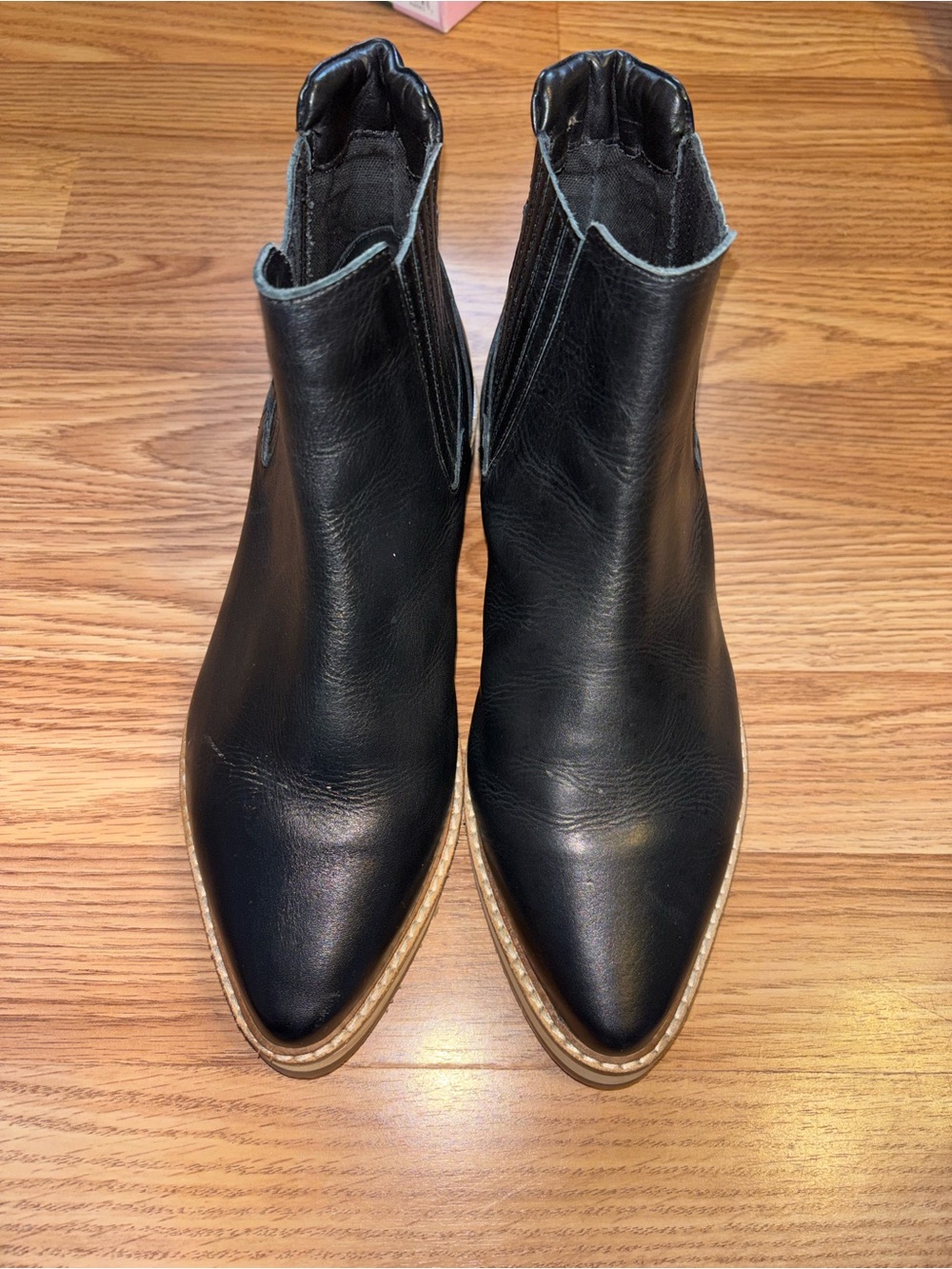 Roolee Black Pointed Toe Leather Ankle Booties